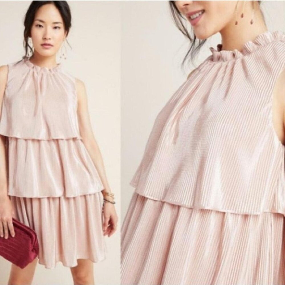 Anthropologie Ro & De Estelle Blush Pink Tiered Tunic Dress Metallic